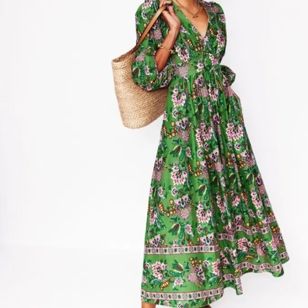 Boden Green Floral Maxi Dress
